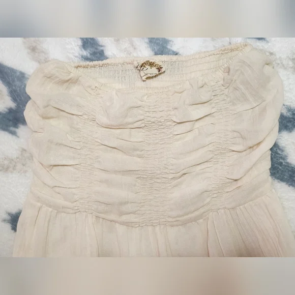 Free People Ivory Strapless Smocked Gauze Maxi Dress Size Small Petite - Picture 3 of 9